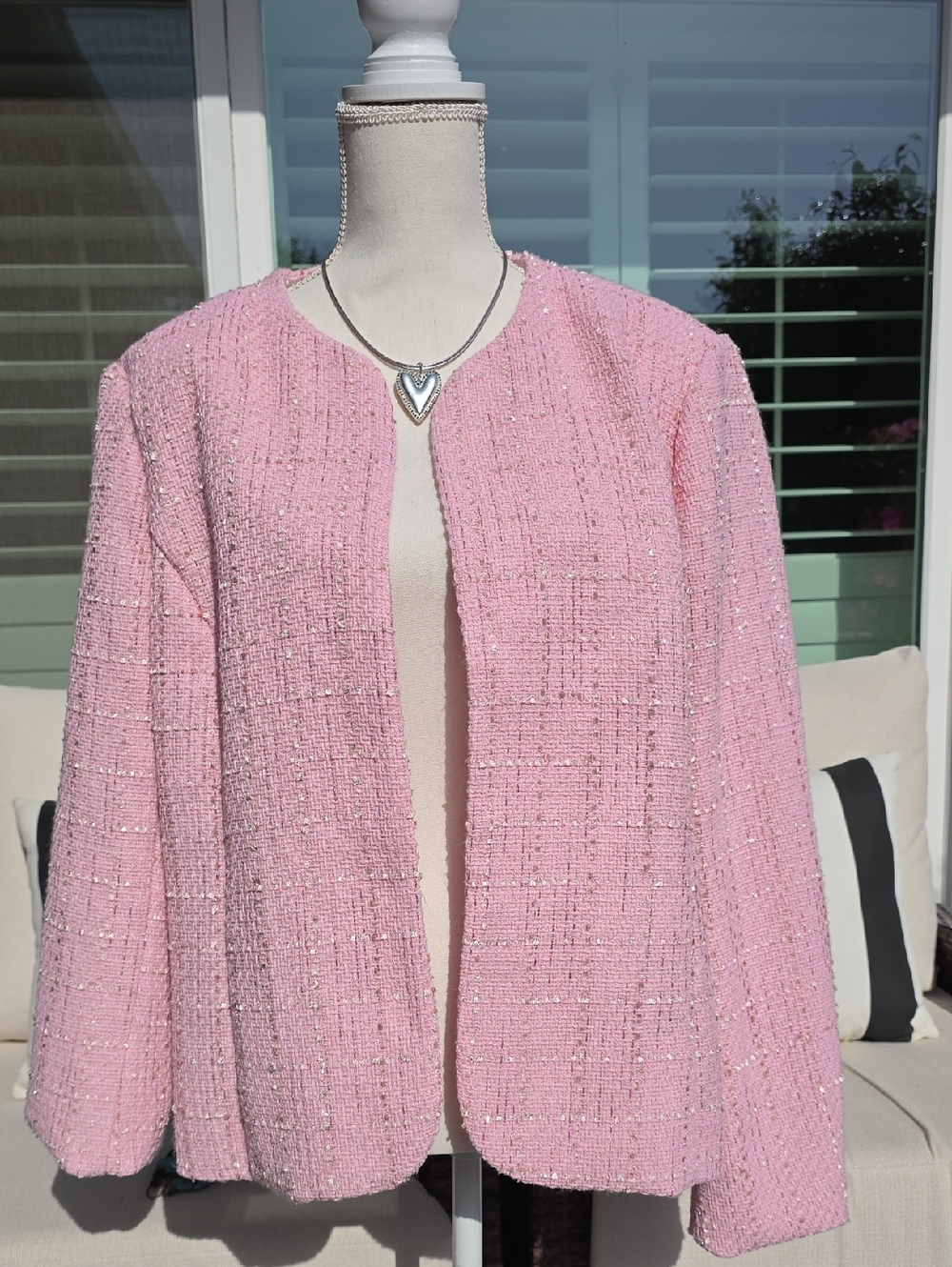 Anne Klein Pink Bouclé Open Front Cardigan Jacket